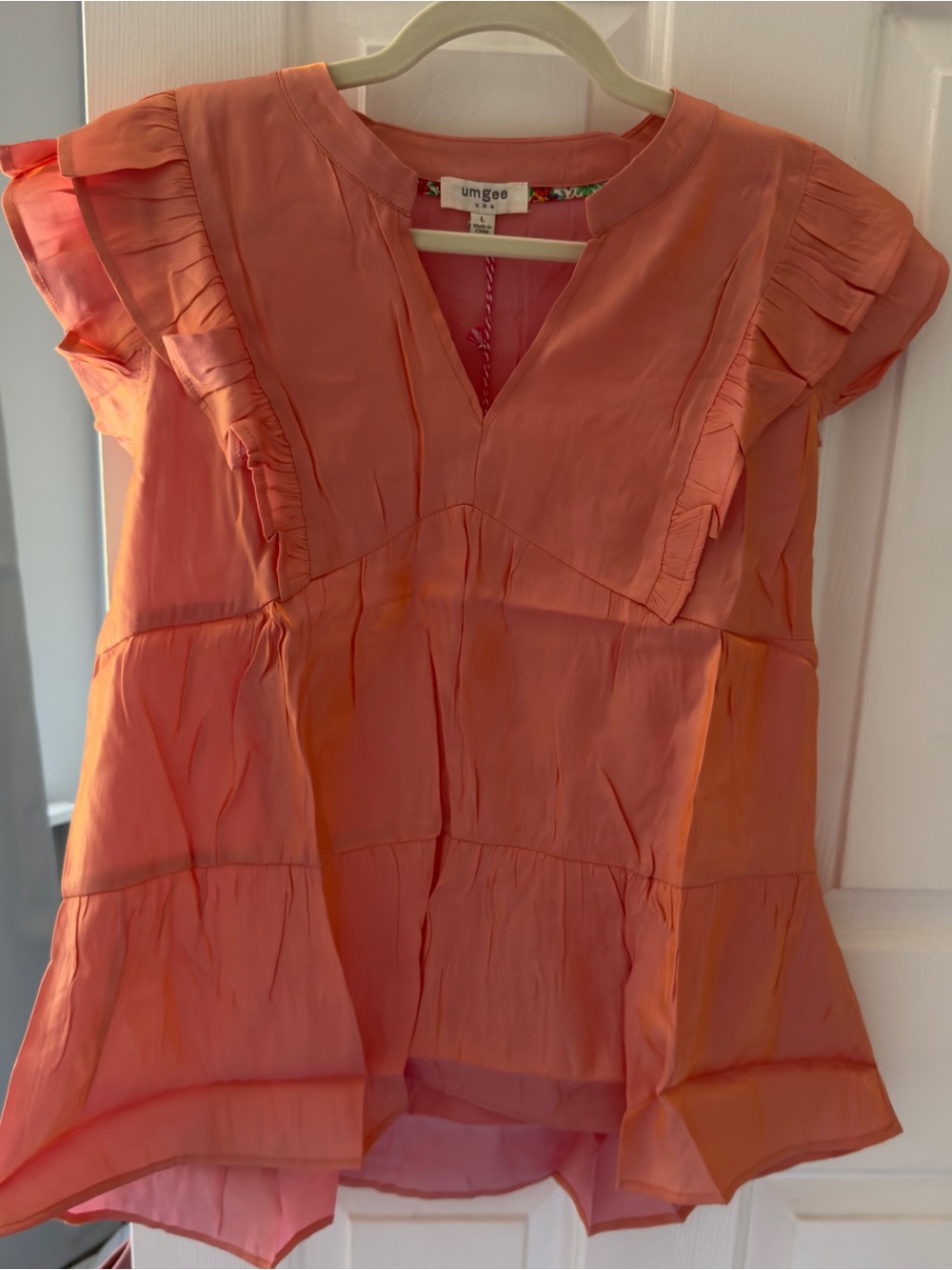 Umgee Coral Ruffle Sleeve Blouse